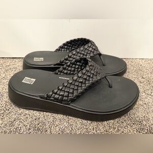 FitFlop F-Mode Woven Leather Flatform Toe-Post Sandals size 10 EUC